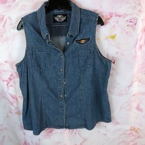 Harley Davidson Ladies L sleeveless denim top!